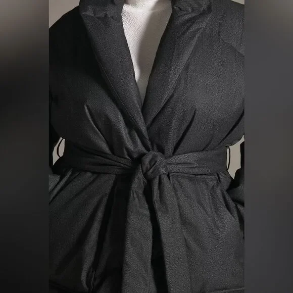 NWT Anthropologie Bernardo Wrap Puffer Jacket Plus Size 2X Black Belted Coat